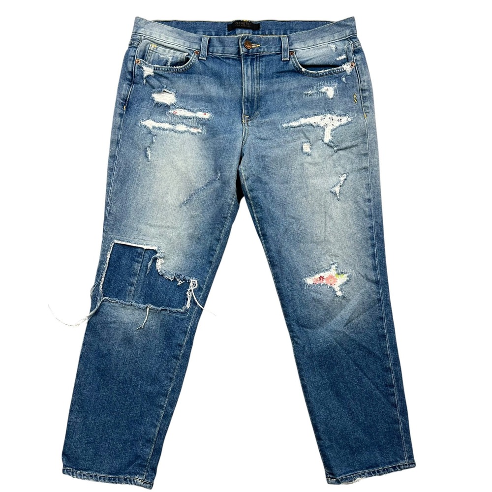 Genetic Denim Jeans Womens 30 Blue Distressed Patchwork Floral Lace Cropped
